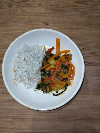 Pak Choi mit Gemüse und Reis